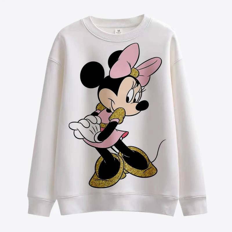 Y2K Cartoon Disney Winnie the Pooh and Minnie Mickey Sweatshirt Ladies Crew Neck Loose Pullover Autumn Fun Print Long Sleeve Top