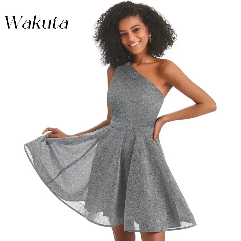 Wakuta Fashion One Shoulder Mini Homecoming Dresses فستان سهر Elegant Backless A Line Formal Evening Ball Vestidos Juveniles