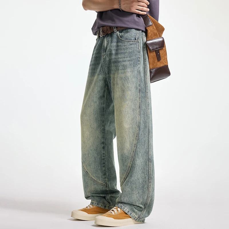 

Men's Spring Summer Denim Pants Vintage Washing Wide Leg Loose Jeans Casual Straight American Style Street Men Trouser New 2026