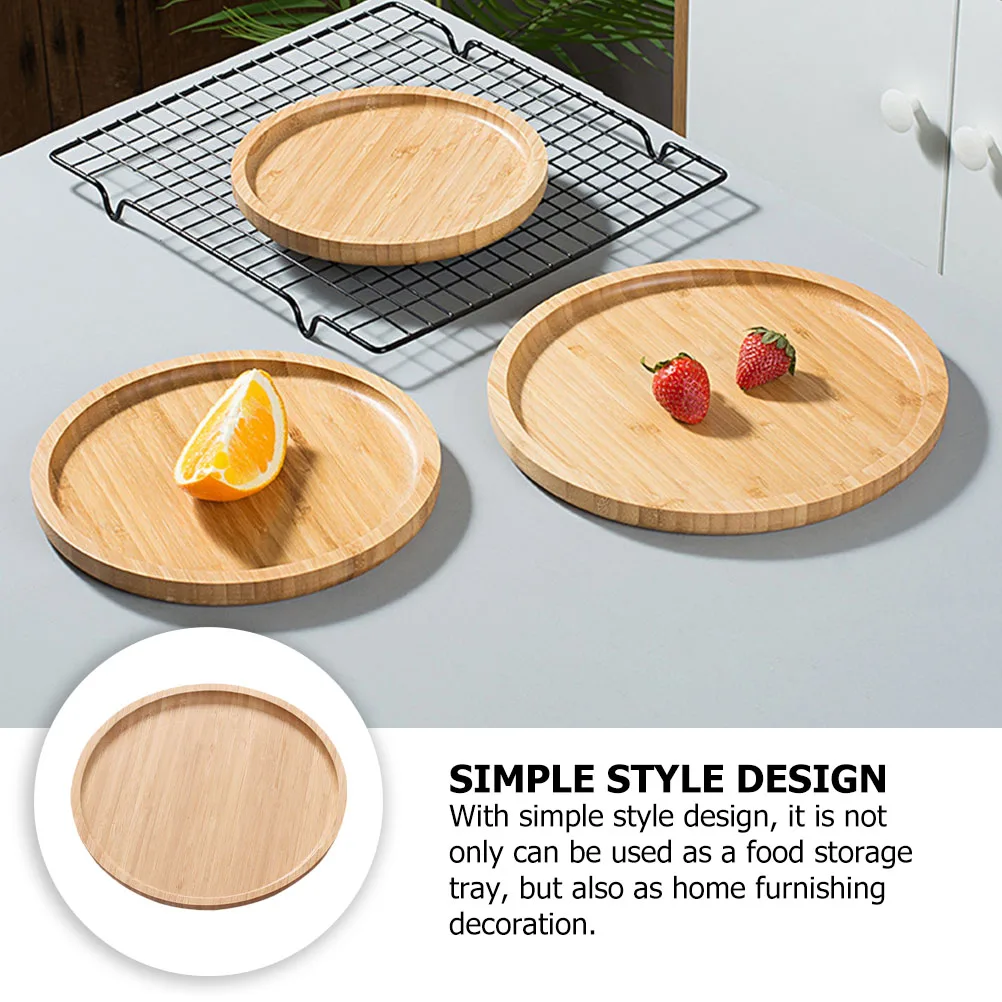 

Round Bamboo Tray Storage Organizer Wooden Fruit Plate Decorative Tray Versatile Home Sundries High Performance Easy Clean