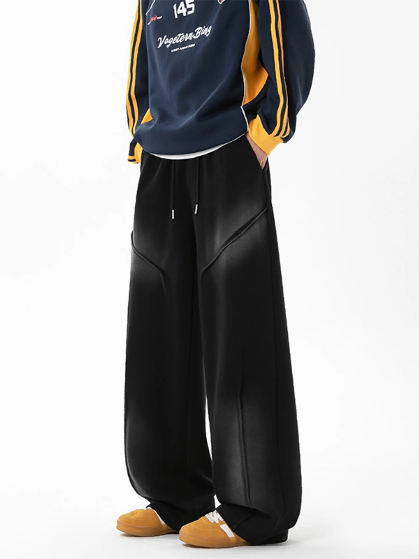 

Мужские винтажные спортивные брюки Waed: прямые, свободные, широкие штанины, повседневные, в американском стиле, с эффектом драпировки