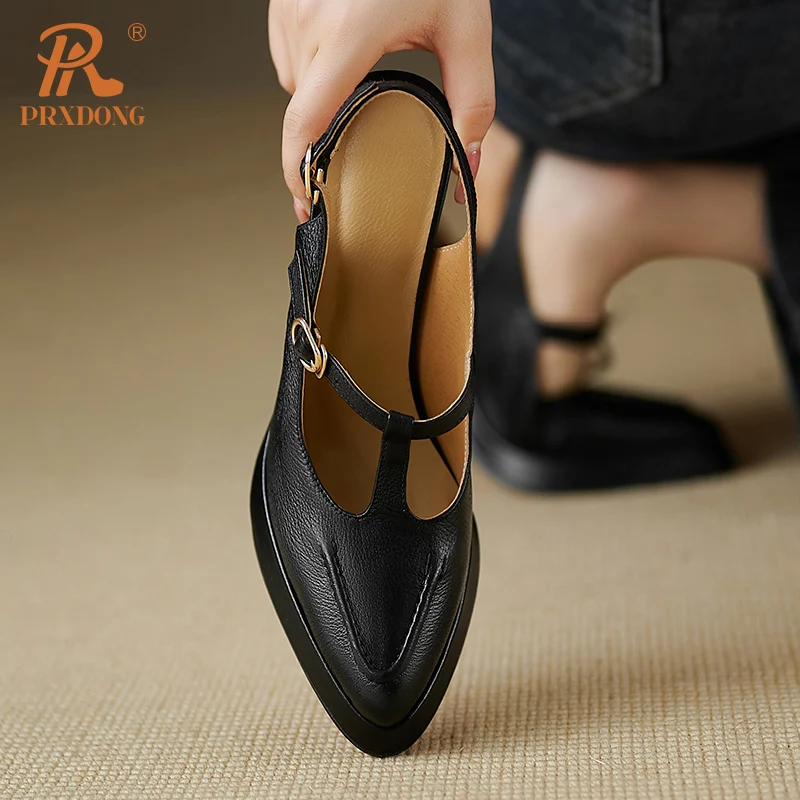 PRXDONG 2024 New Spring Summer Qulaity Genuine Leather High Heels Pointed toe SHoes Woman Pumps Black Dress Party Office Lady 40