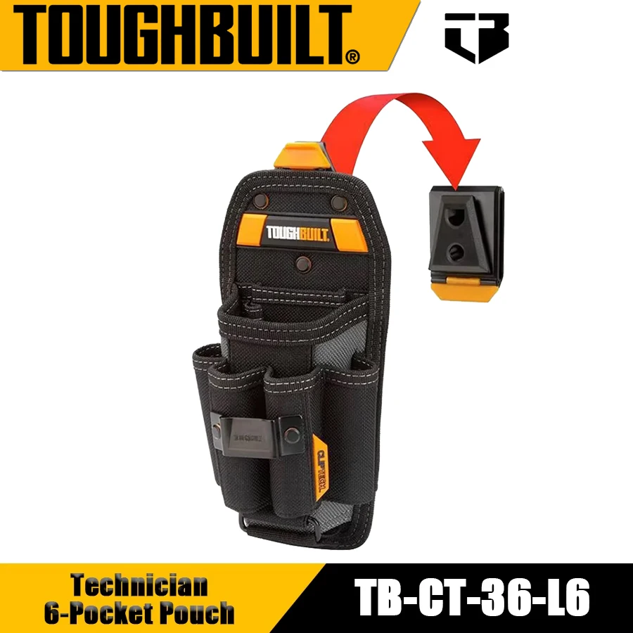 حقيبة فني TOUGHBUILT مكونة من 6 جيوب مع مشابك حقيبة ClipTech و4 حلقات مفك براغي حقيبة أدوات متعددة الوظائف TB-CT-36-L6