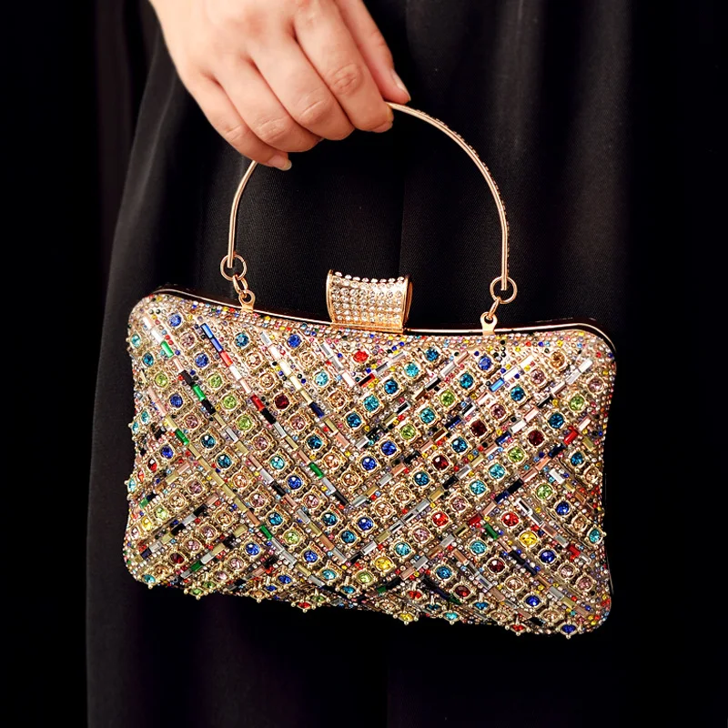 Bolso de noche con diamantes de imitación, bolso de banquete de alto sentido, moda europea y americana, Color