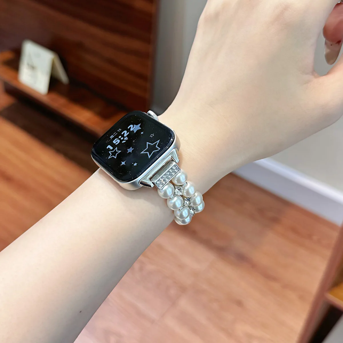 حزام لؤلؤ اجتماعي فاخر خفيف لساعة أبل الترا 10 9 8 7 6 5 4 امرأة الفرقة ل iWatch 38 40 مللي متر 41 مللي متر 42 مللي متر 45 مللي متر 46 مللي متر 49 مللي متر