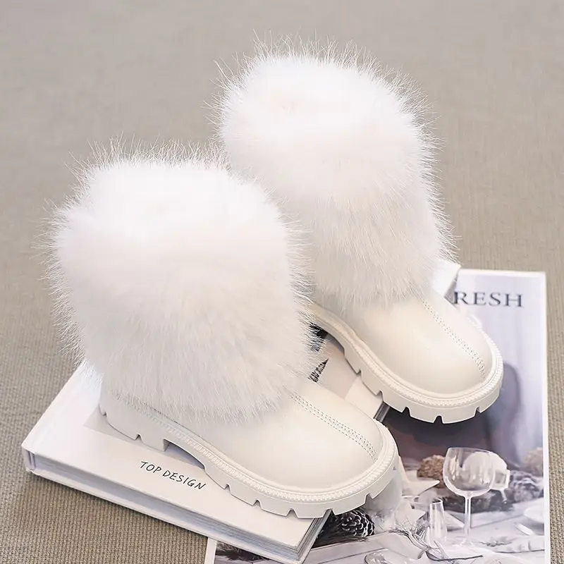 Girls Winter Snow Boots 2026 New Fashion Super Soft Fleece Lined Cotton Boots for Kids Warm Trendy Kids Winter Footwear