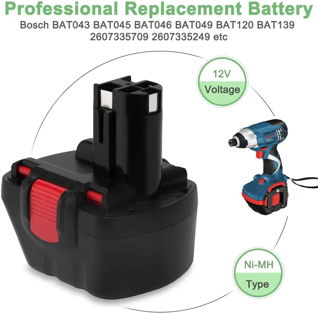 12V 3600mAh Ni-MH PSR1200 Rechargeable Battery for Bosch 12V Drill GSR 12 VE-2,GSB 12 VE-2,PSB 12 VE-2, BAT043 BAT045 BTA120