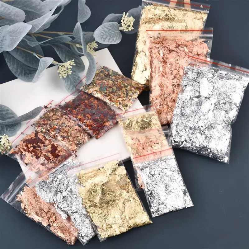1-10g Hojuelas de Oro Brillante, Purpurina, Papel de Lámina Dorada para Relleno de Resina, Joyería DIY, Decoración de Uñas, Relleno para Molde de Resina Epoxi y Silicona
