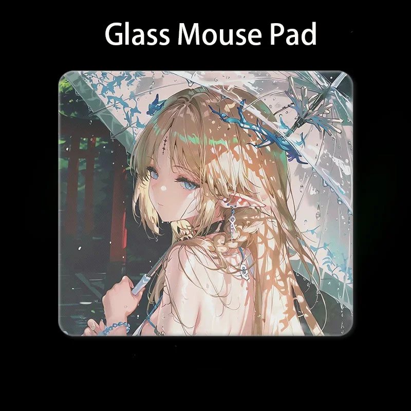 Kawaii Golden Elf Anime Girl Photovoltaic Glass Mouse Pad Electronic Sports Games Office Computer Keyboard Desktop Decoration