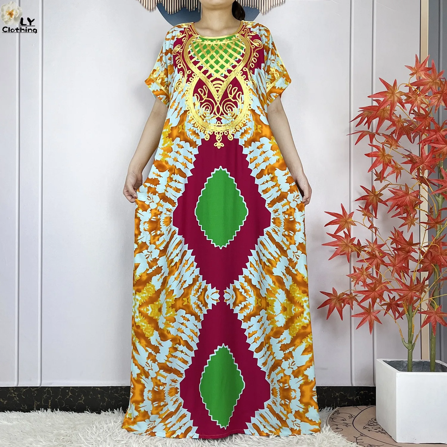 Muslim Abayas For Women Summer Short Sleeve Robe Afircan Dashiki Lady Elegant Maxi Loose Casual Dubai Islam Dress With Turban