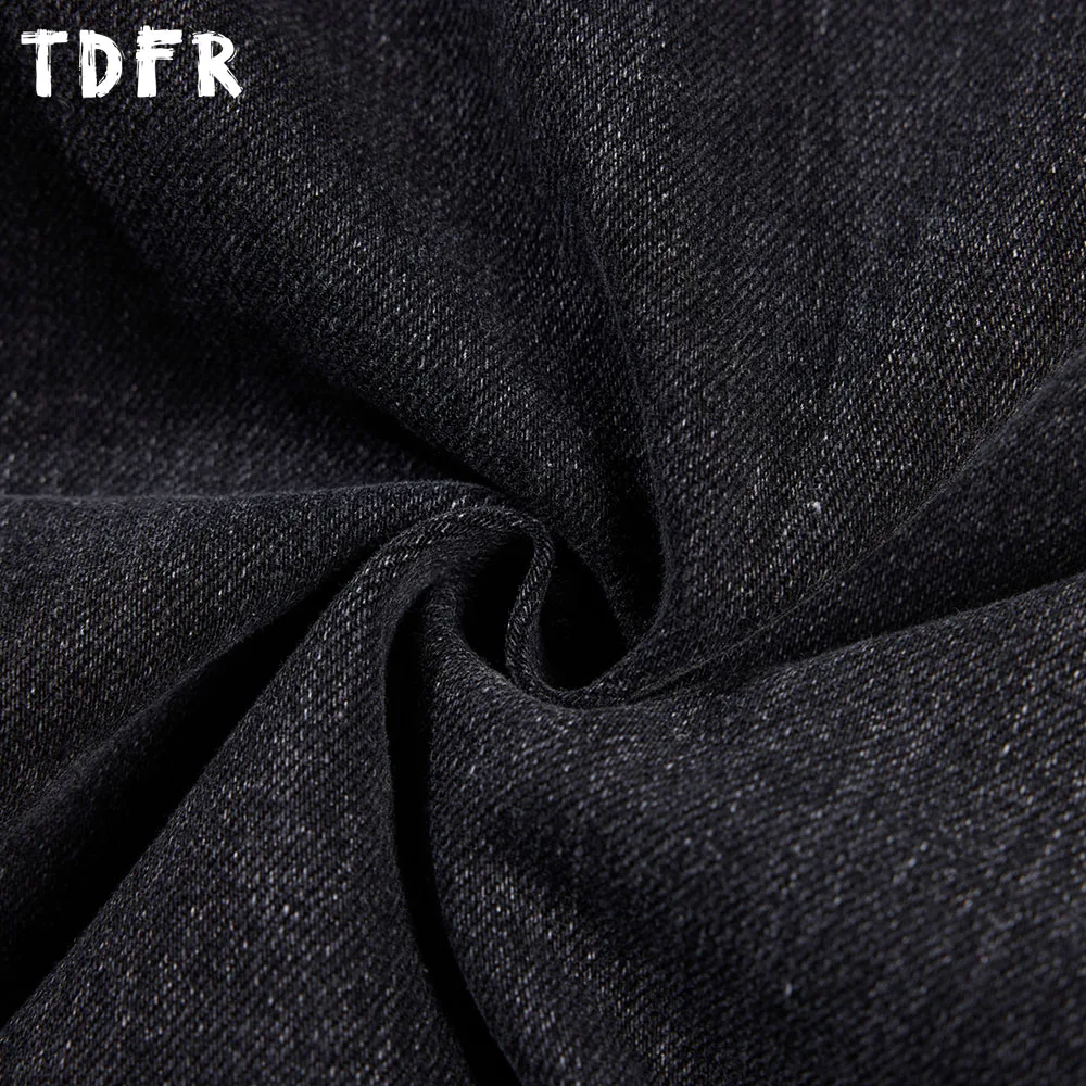 Multi-Pocket Cargo Jeans Mens Retro Spliced Washed Distressed Baggy Straight Wide Leg Dark Denim Pants Man