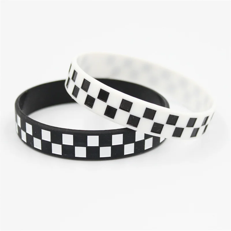 Plaid Checkered Silicone Bracelet Ink Filled Logo Bangle Adult Size