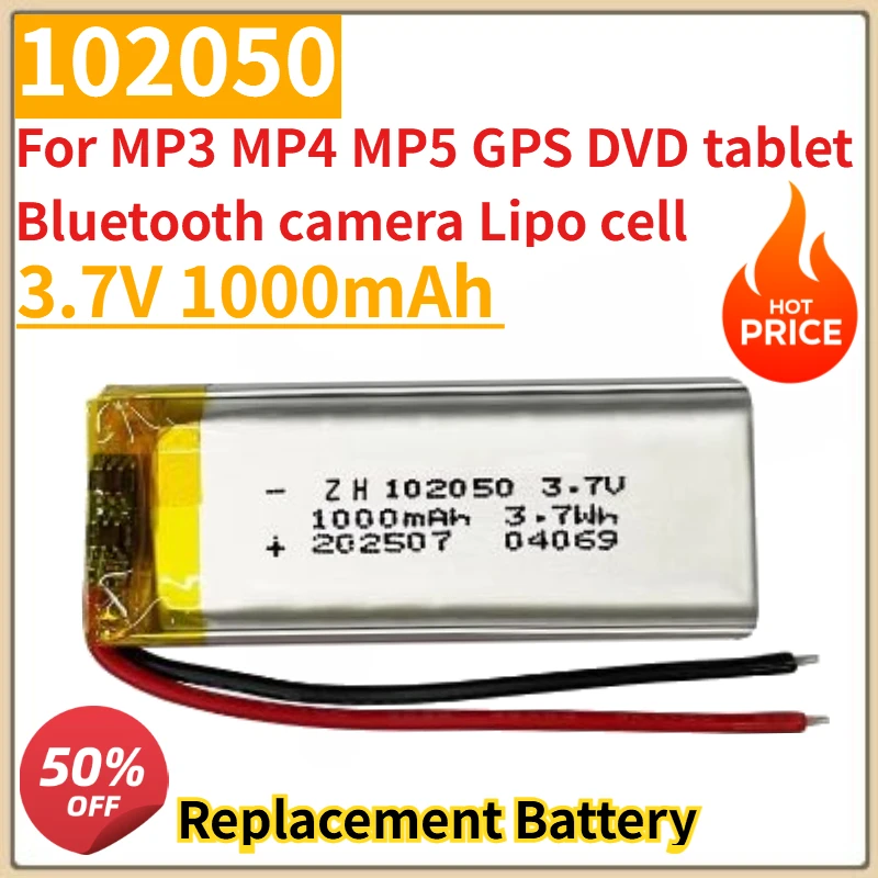 

High Quality New 3.7V 1000mAh 102050 Replacement Battery For MP3 MP4 MP5 GPS DVD tablet Bluetooth camera Lipo cell
