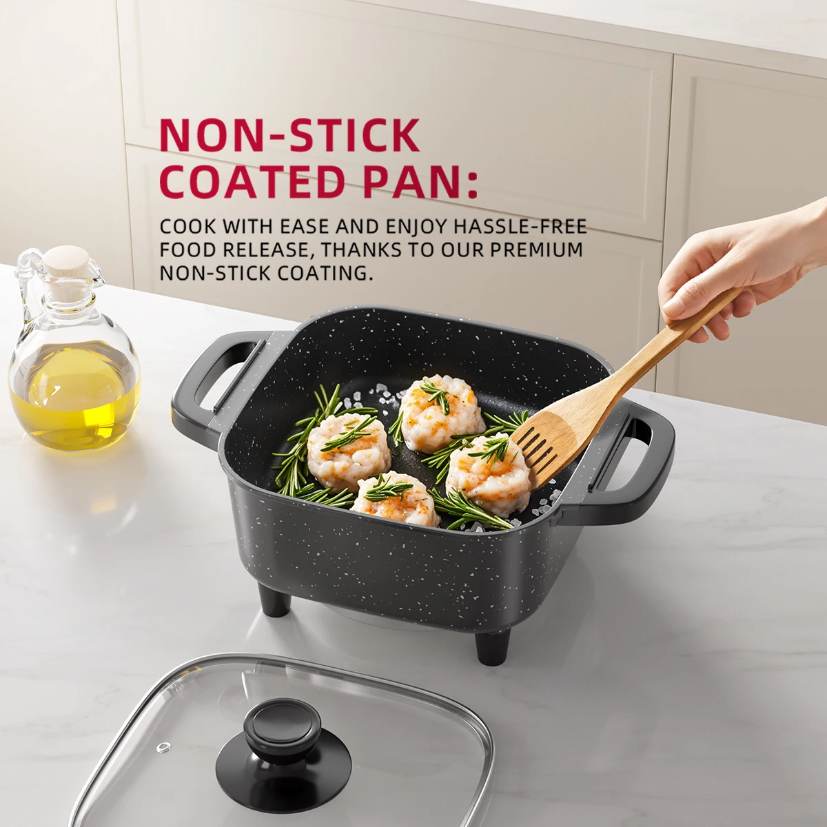 AORAN Electric Frying Pan, Electric Hot Pot, Electric Cooking Pot, Multifunctional Non Stick Integrated Pot