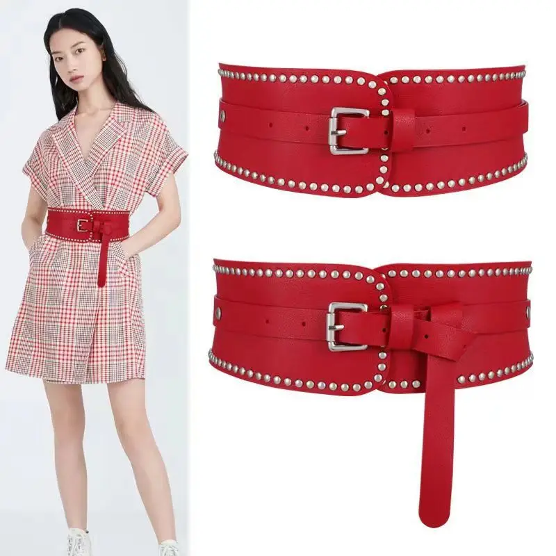 

2024 New Design Innovative Red Wide Belt Women Dress Shirt Waisted Decorative Pink Purple Belted Waist Seal Fashion All match