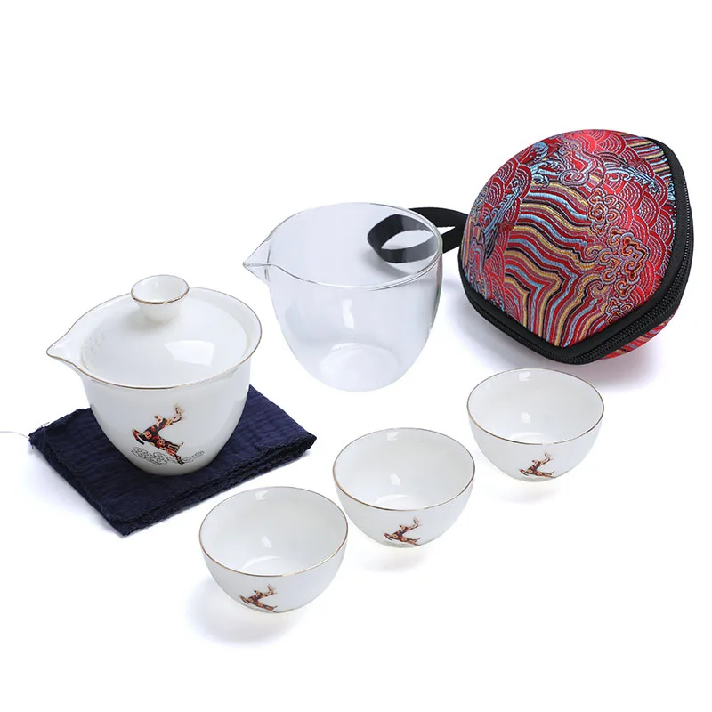 Portable white porcelain cover bowl Kuaike cup Car glass teacup