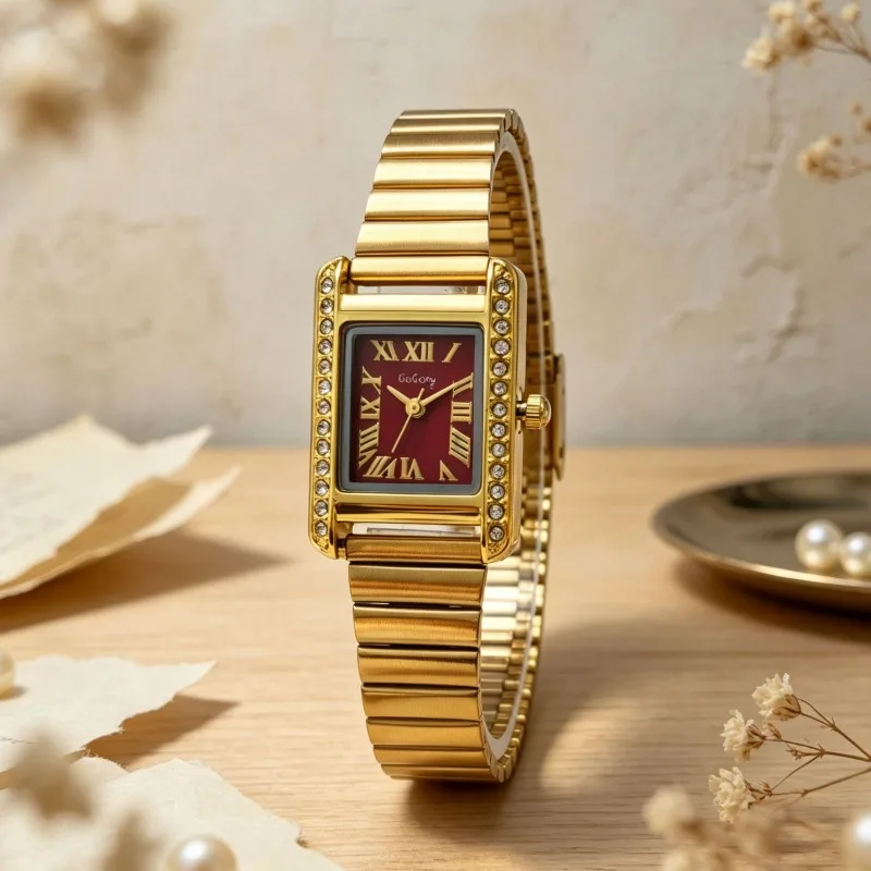 Luxury Rhinestone Rectangle Roman Numerals Women's Quartz Watch Ladies Adjustable Wristwatch for Women Jewelry Reloj De Mujer