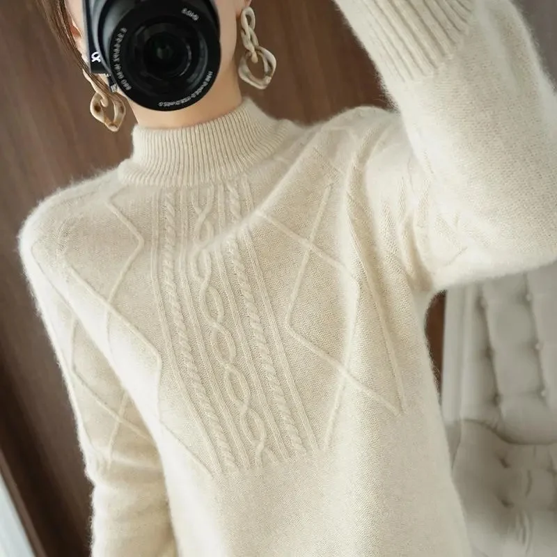 2023 Autumn Winter Thick Sweater Women Knitted Ribbed Pullover Sweater Long Sleeve Turtleneck Slim Jumper Soft Warm Pull Femme