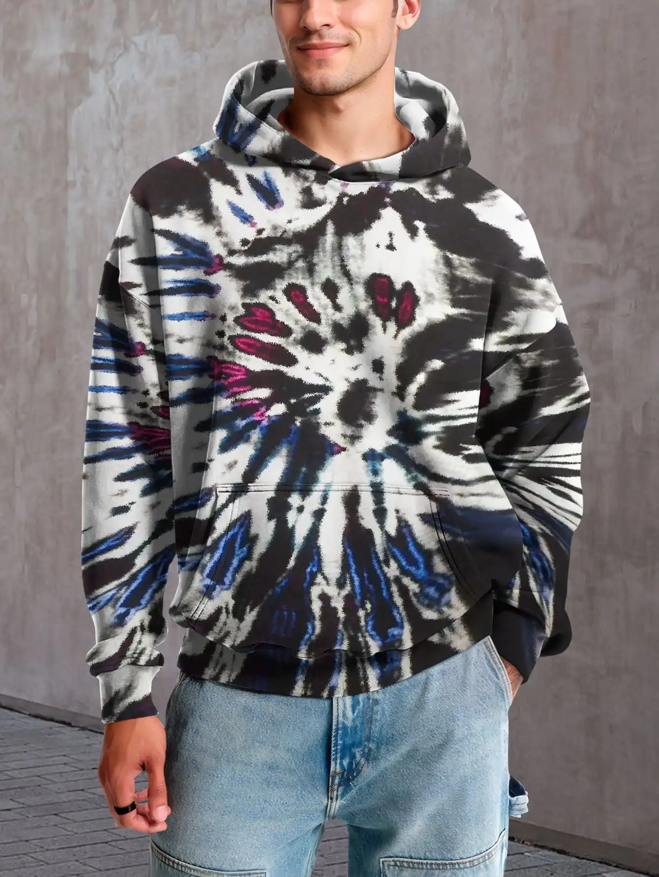 

Black Style 3D Printed Pattern Hoodie Style Colorful Marble Pattern Hooded Sweatshirt Cool Street Style Pullover Hoodie Top