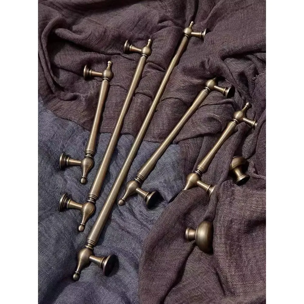 European Style Solid Antique Brass Wardrobe Door Handles Long Cabinet Handle Bronze Heavy Duty Cupboard Multi Size Pull Bar