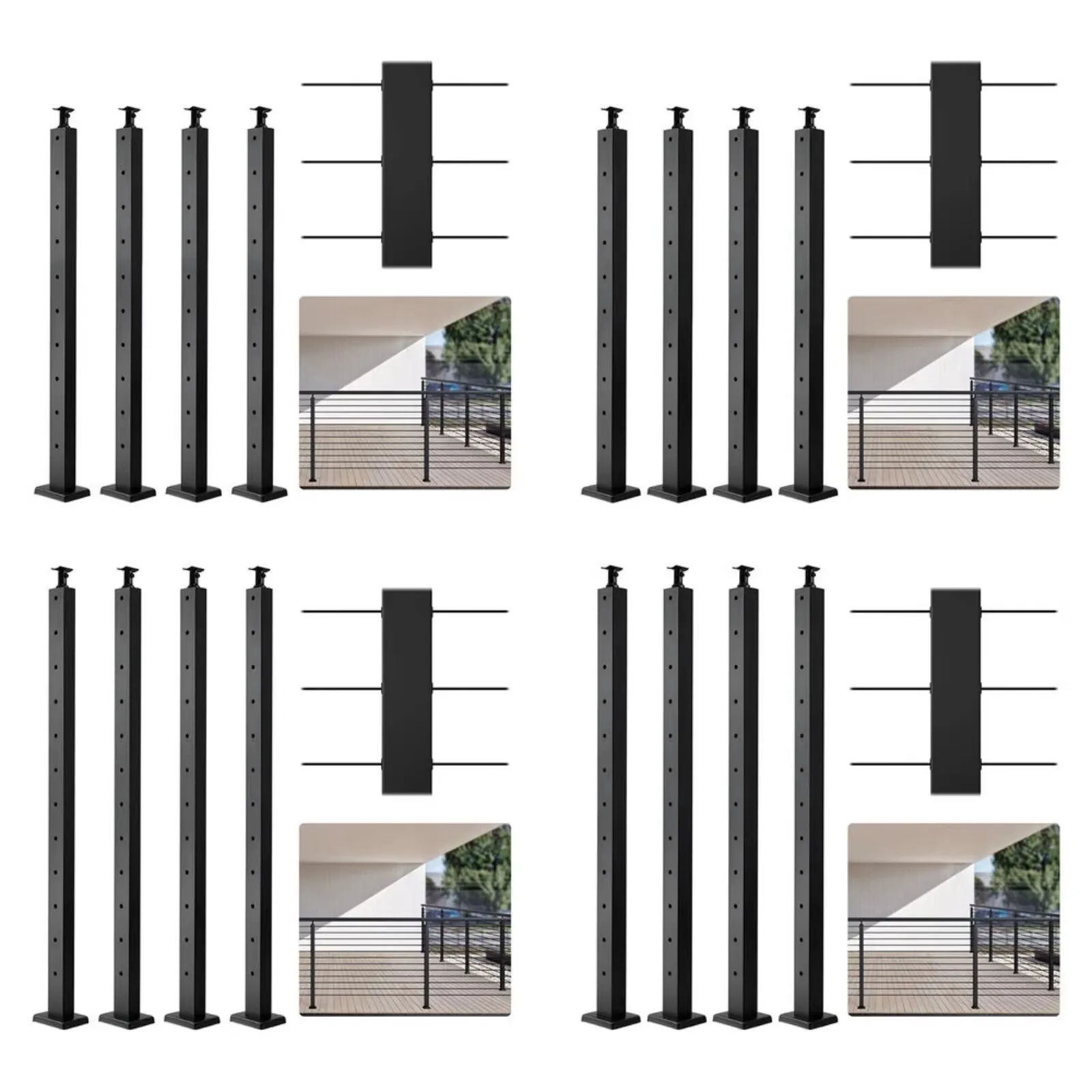 

US 4 Pack Cable Railing Post 42"/36" Pre-Drilled Post Stainless Steel Black