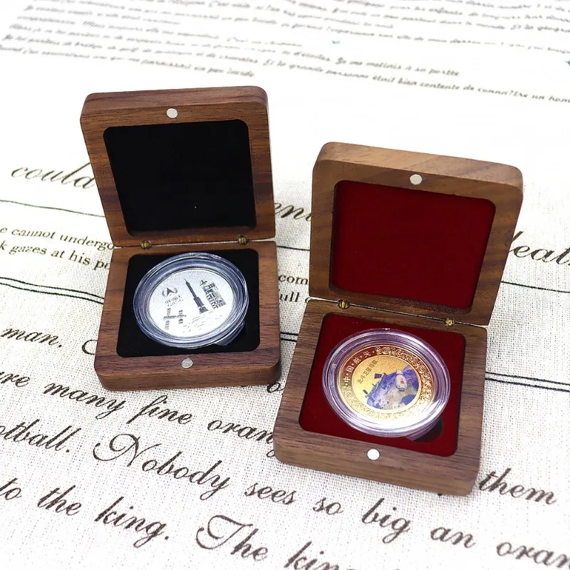 Caja de Almacenamiento de Madera Sólida para Monedas Conmemorativas, Insignias, Medallas, Monedas Antiguas, Dólares de Plata, Estuche de Regalo para Colección