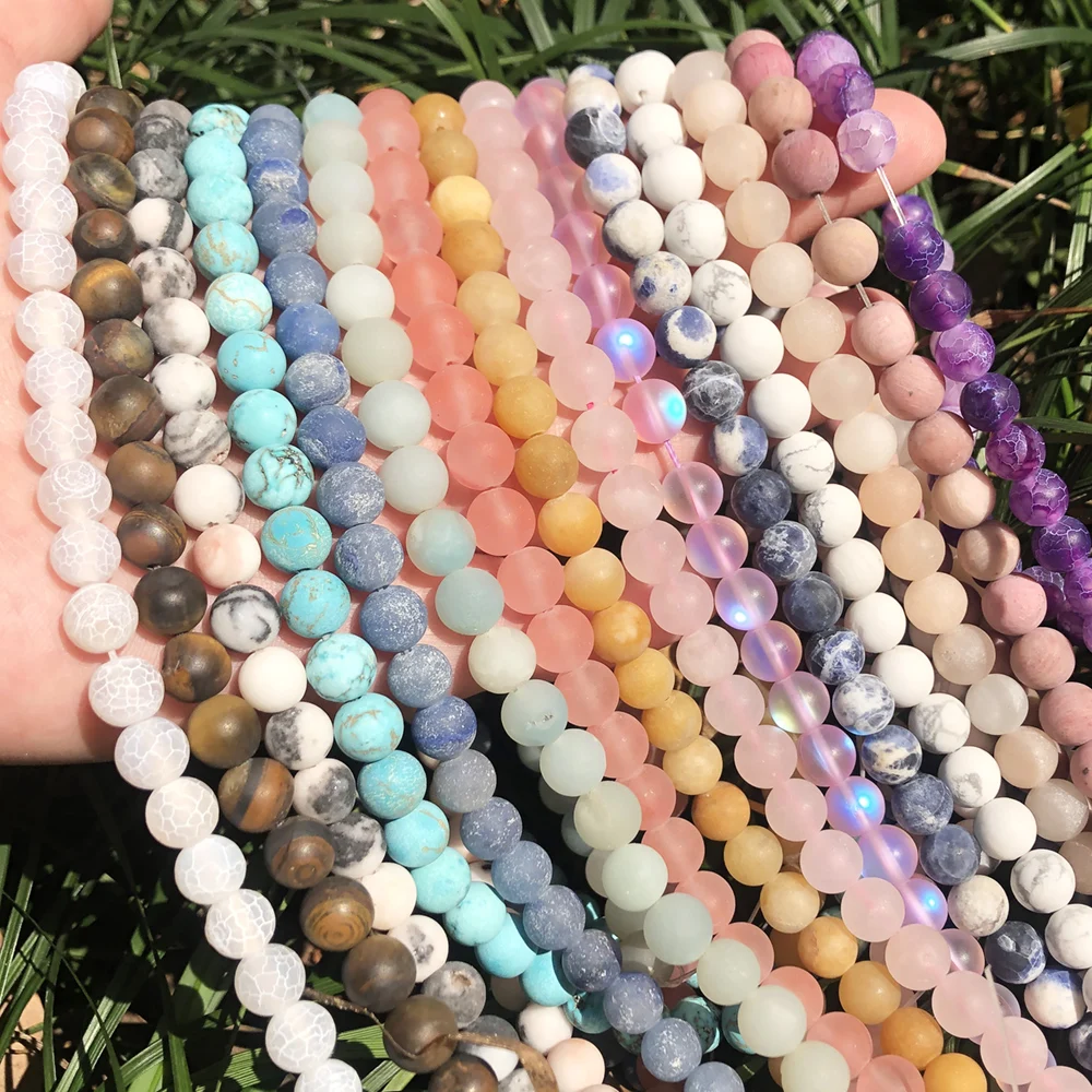 Natural Stone Matte Amazonite Round Beads for Jewelry Making