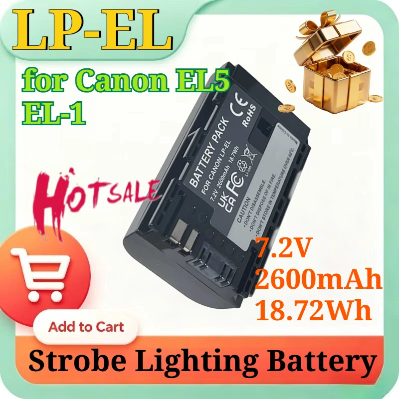 

High Capacity LP-EL 7.2V 2600mAh 18.72Wh Li-ion Replacement Battery for Canon EL5 EL-1 Strobe Lighting Battery Accessories New