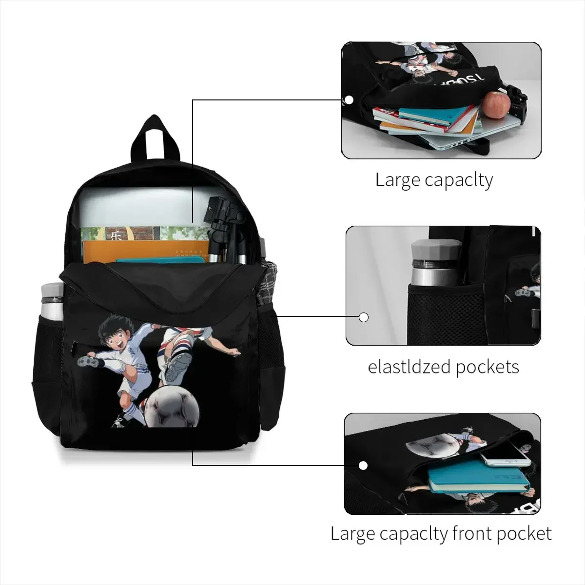 Holly E Benji Captain Tsubasa Cartone Anni Calcio Large Capacity Backpack Vintage Beach Bag Sports Style Clothes Backpacks