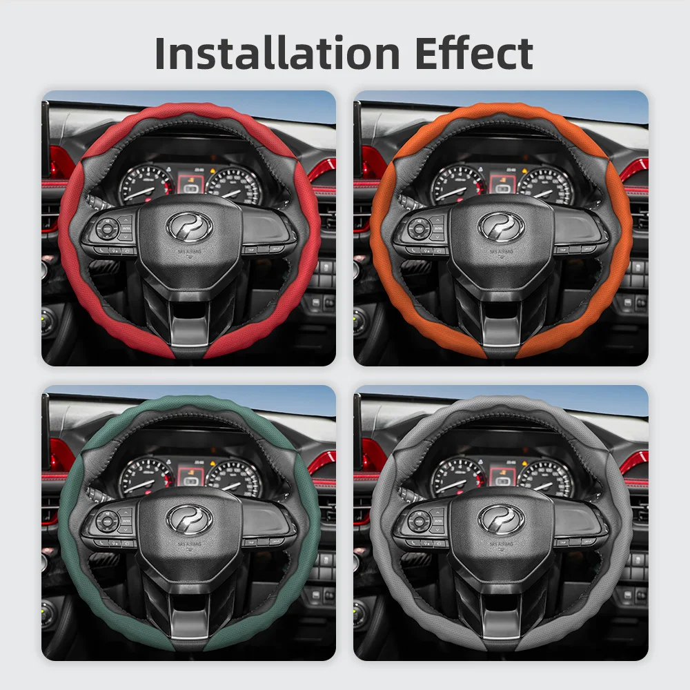 Suitable for Perodua Steering Wheel Cover, Wave-Shaped Sporty Design, Breathable Leather, Segmented, Non-Slip, Sweat-Absorbent, Suitable for Bezza Axia Myvi Alza Ativa Aruz Qv-E