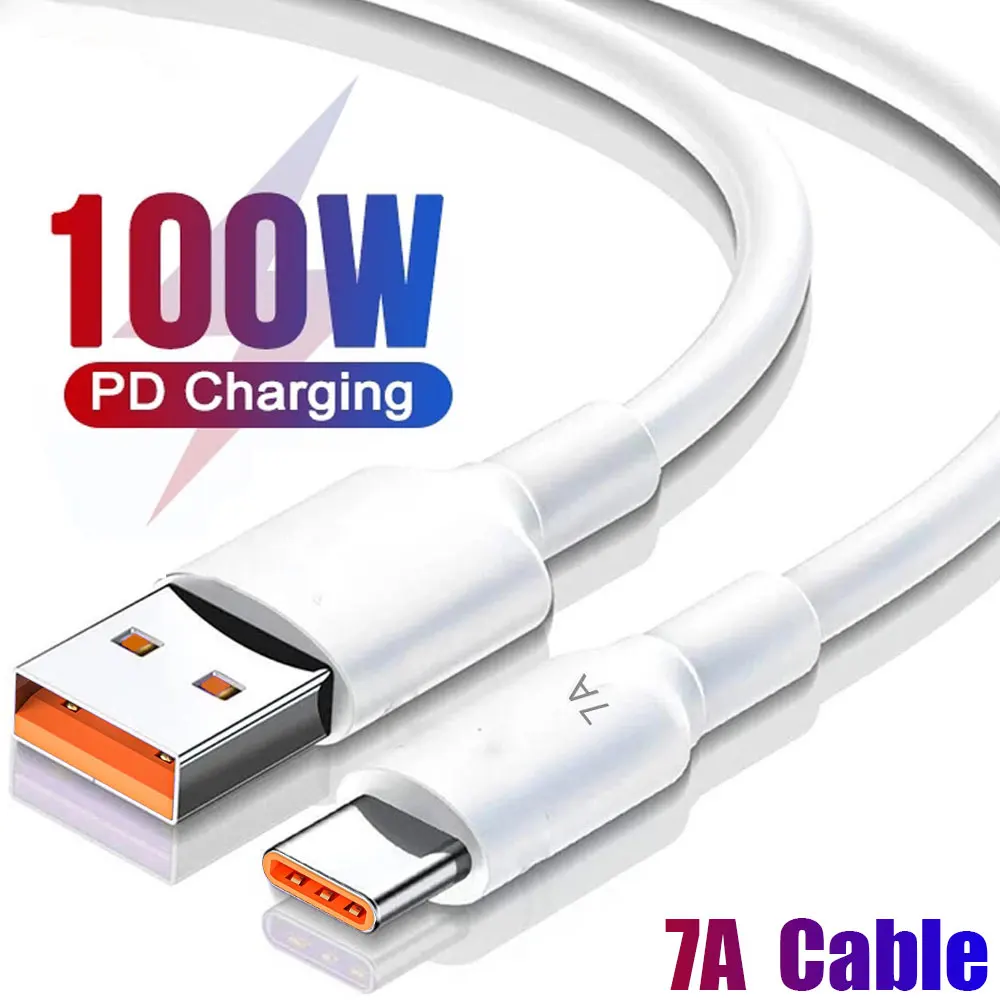 0.25/1/1.5/2m PD 7A 100W USB to Type C Fast Charging Cable Super Charge Data Sync Cord for Xiaomi Samsung Huawei Android Phones