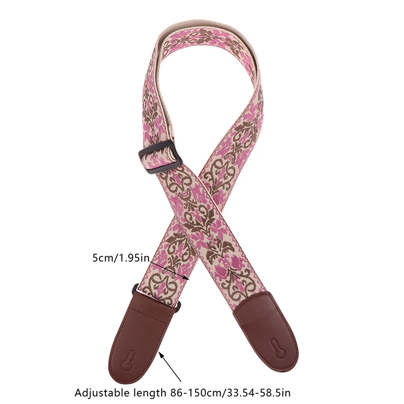 ⭐ Guitar Strap Bass Cotton Leather Embroidery Straps Adjustable Neck Strap Electric Acoustic Guitar Bass Accessories