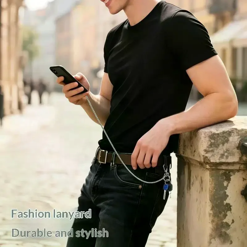 Anti-Theft Phone Lanyard With Trouser Chain Heavy-Duty Phone Strap With Metal Clip Detachable Anti-Drop Lanyard