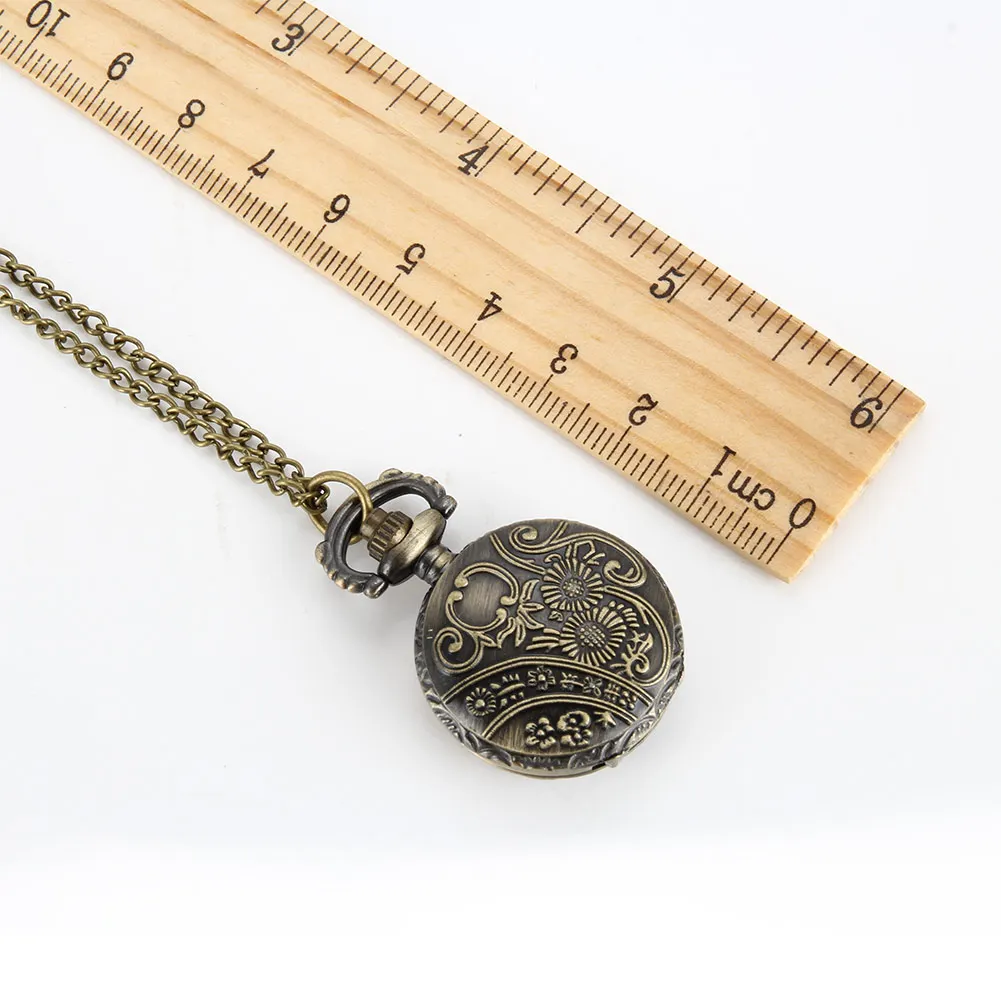 Vintage Horse Carved Round Quartz Fob Pocket Watch with Chain Necklace Retro Jewelry Gifts LL@17