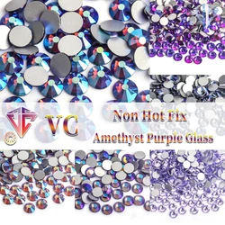 Amethyst Purple Glass Crystals Cтразы Non Hot Fix Rhinestones Glitter Strass Flatback Rhinestone For Nails Art Decorations DIY