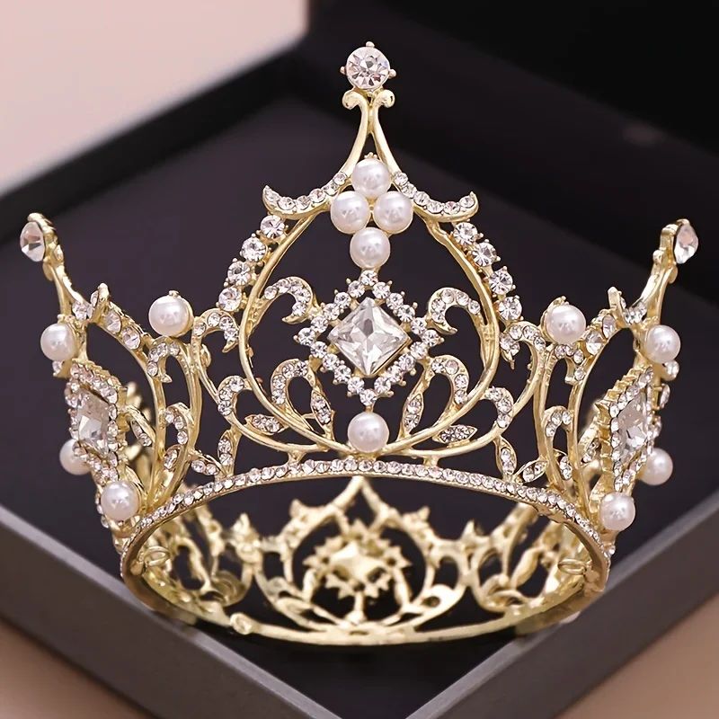Tiaras y coronas de novia de cristal de perlas de lujo para mujer, fiesta de novia, diadema de graduación de diamantes de imitación, accesorios para el cabello de boda, joya