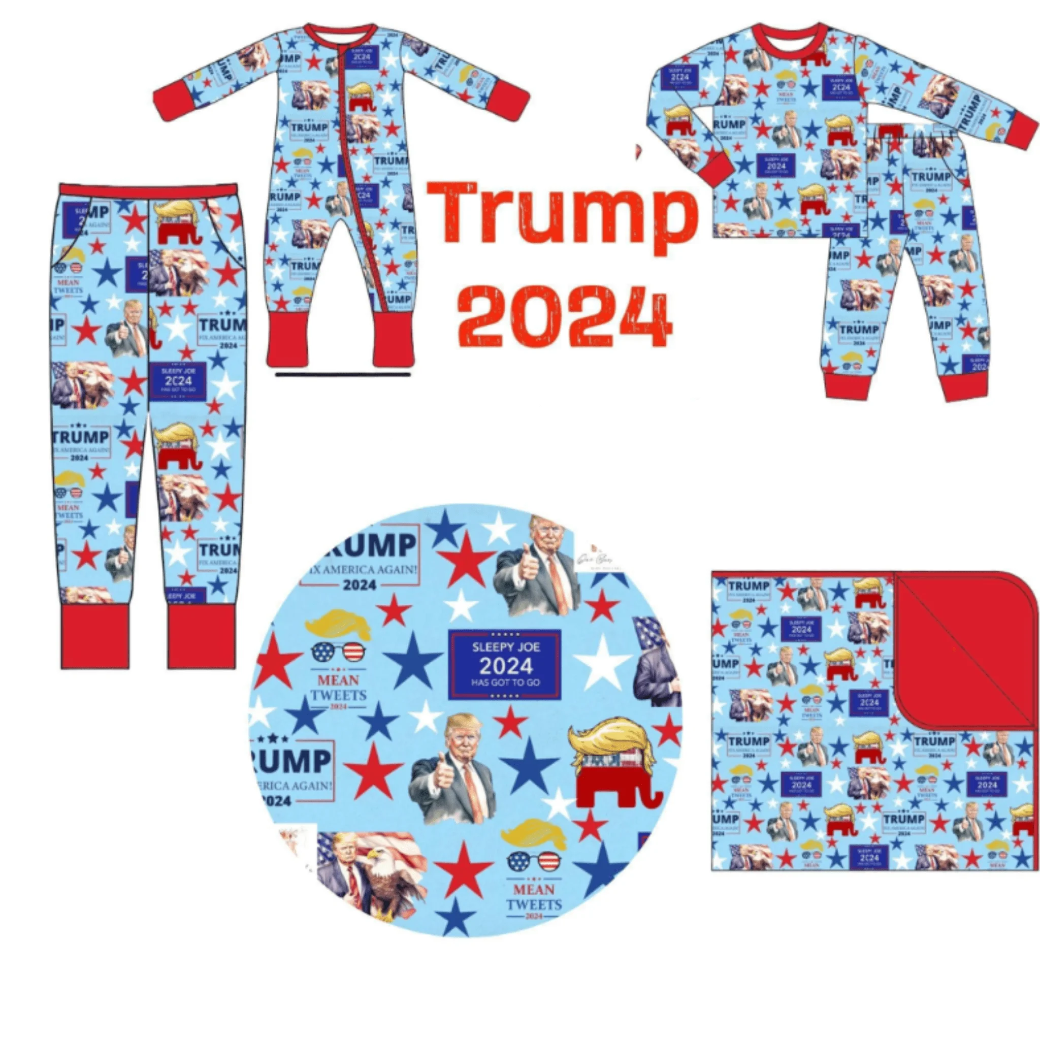 New hot selling boutique children's set long-sleeved star flag cartoon print trousers boys pajamas set baby zip jumpsuit blanket