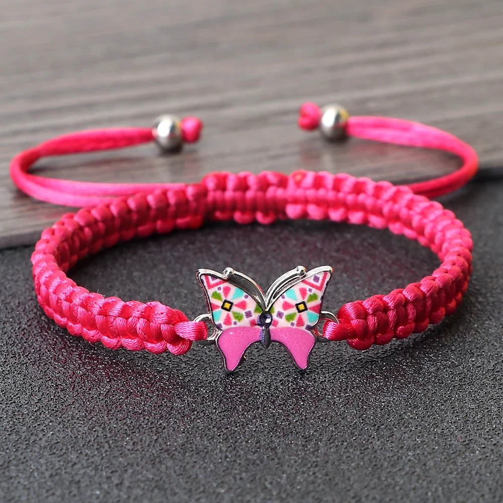 New Arrival Rose Red Butterfly Spacer Braided Bracelet Handmade Thread Couple Bracelets Women Men Healing Yoga Bangle Jewelry