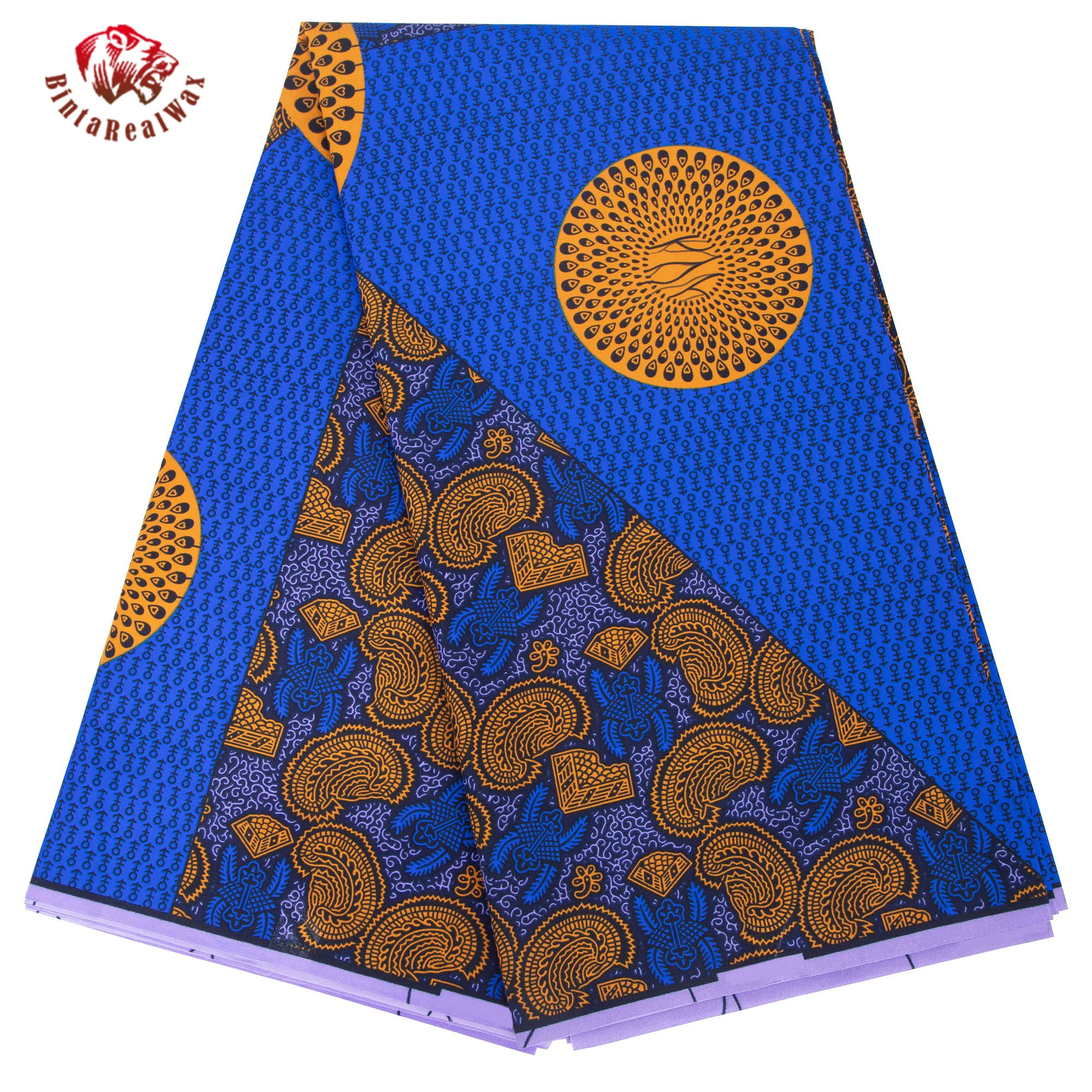 

African Ankara Wax Print Fabric – Blue & Gold Peacock & Paisley Design Perfect for Dress, Skirt, Headwrap FP6703