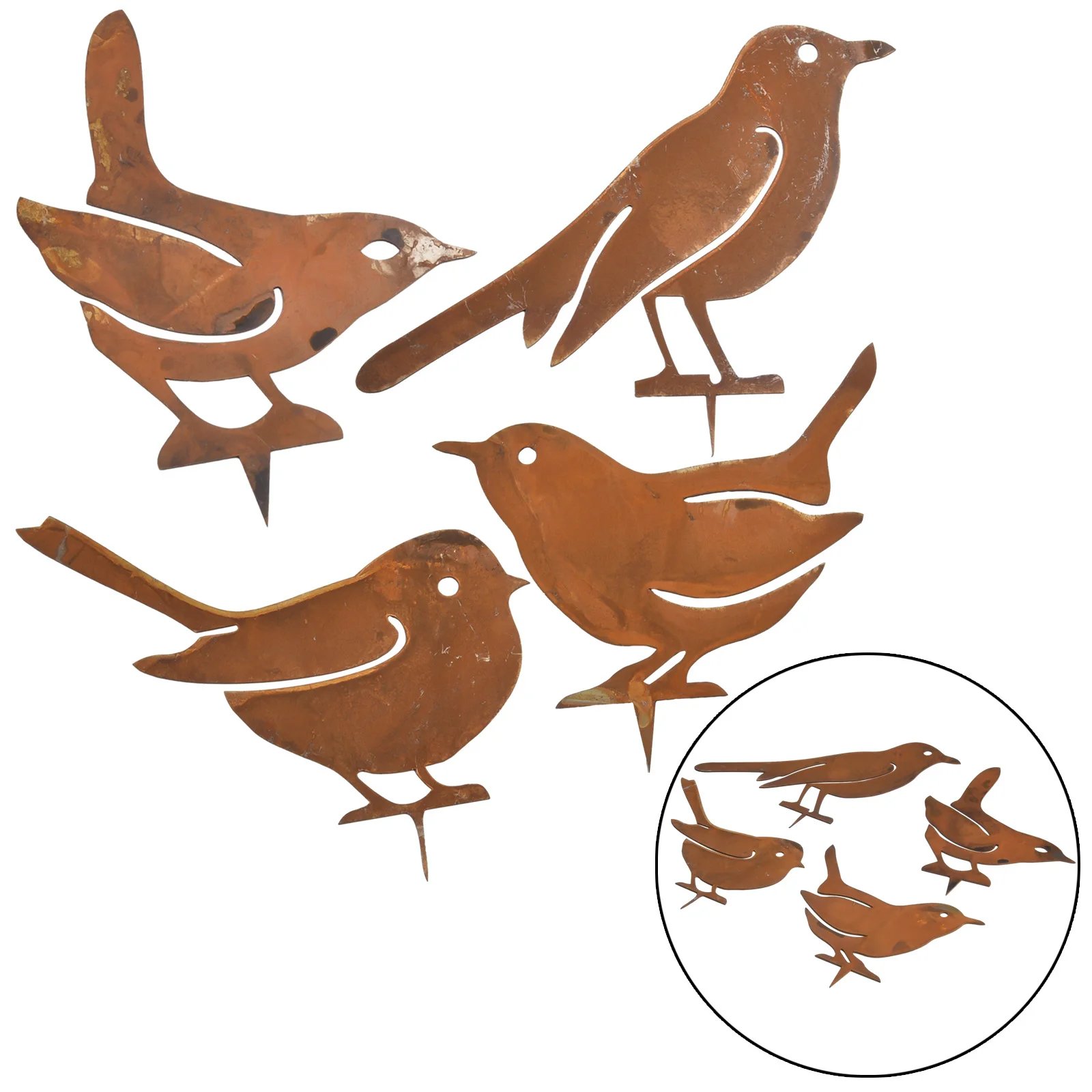 4Pcs Rusty Metal Bird Silhouettes Garden Fence Decor Wood Pecker Gardening Country Robin Art Metal-Yard Decoration Party Favors