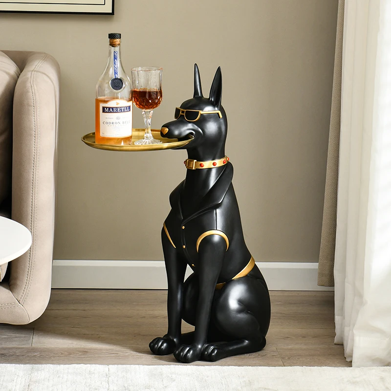 Modern HomeDecor Doberman Dog Statue Creative Floor Decoration Animal Figurine Tray Ornament Interior Accessories Sculpture Gift