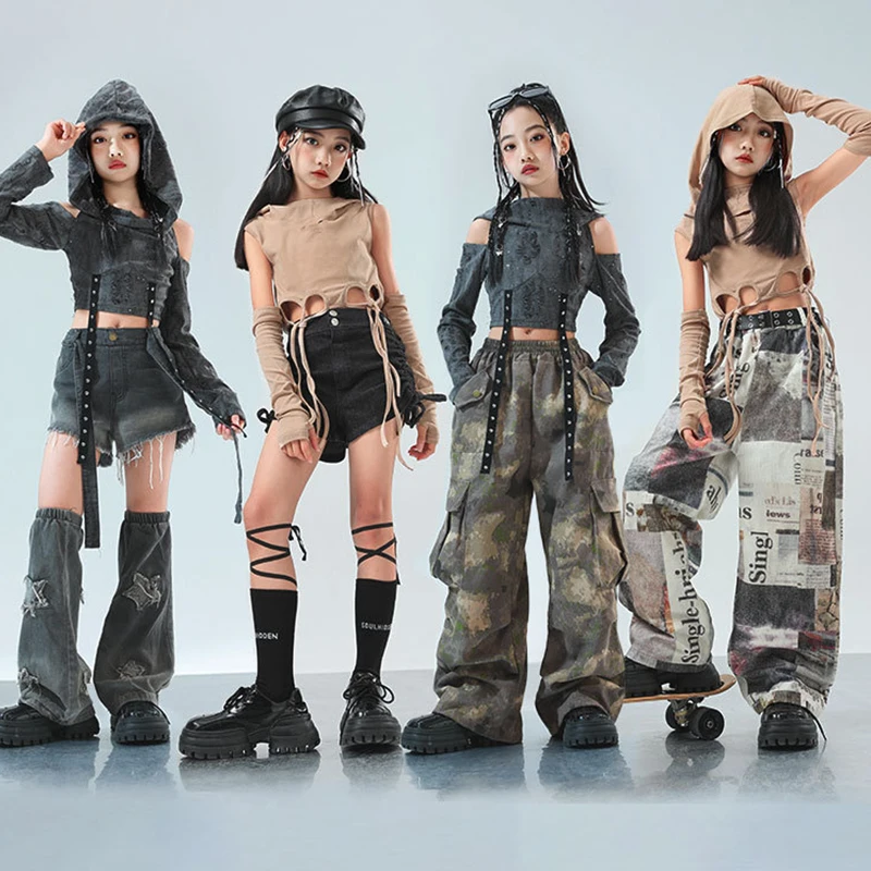 Costume de danse Kpop pour filles, Costume de scène de danse Jazz, haut Hip Hop à capuche, short noir, pantalon Shuffle, vêtements de danse de rue à la mode, 2849