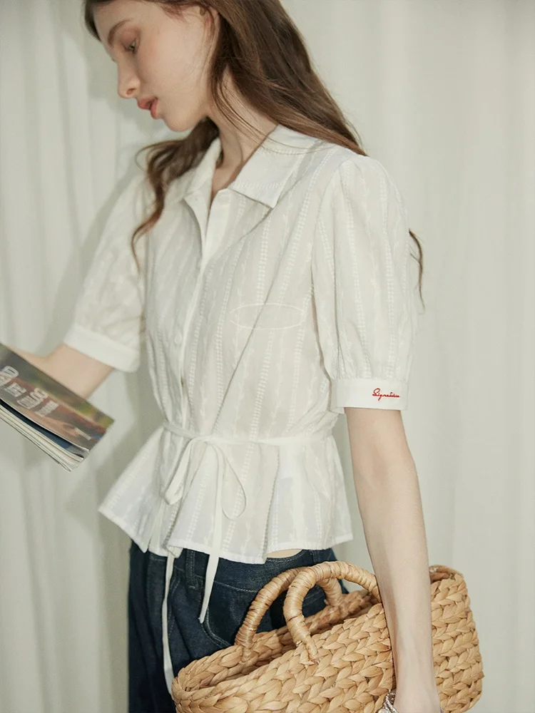 

Relez Women's ort Sve irt Summer Korean Sle Simple Versatile Cotton Embroidery Collar Sve Cuff Loose Fit irt