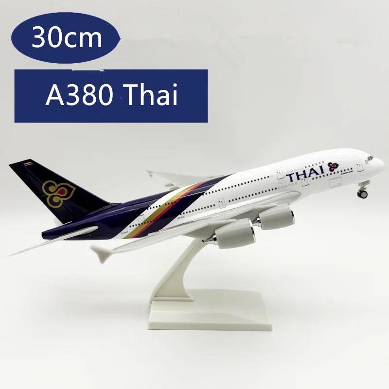 Kit de modèle d'avion thaïlandais A380 à l'échelle 1/240 (30 cm de long) en résine moulée sous pression avec support, pour cadeau d'aviation pour adulte ou jouet d'avion pour garçon