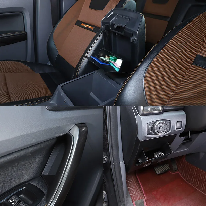 For Ford Ranger Wildtrak 2015-21 Car Central Control Side Storage Box Multi-Function Mobile Phone Tray Car Interior Accessories