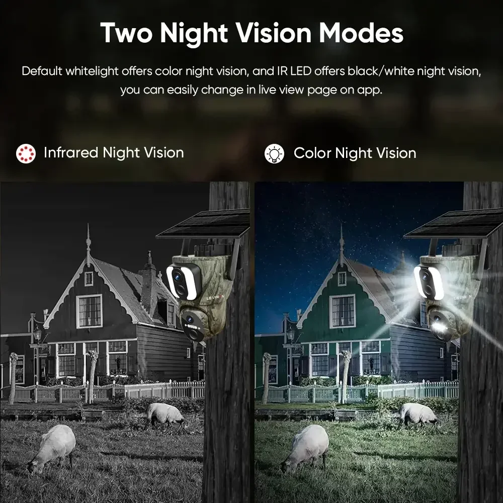 Wifi wireless Video sorveglianza esterna 3K HD Visione notturna per animali selvatici Rilevamento umano/animale, LS VISION 4G Telecamere di sicurezza solari