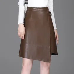 Women Asymmetrical Pu Leather  Short Skirt Women Sexy  Club Wear Knee Length  Skirts Autumn Winter Female Fashion Skirt 3Colors