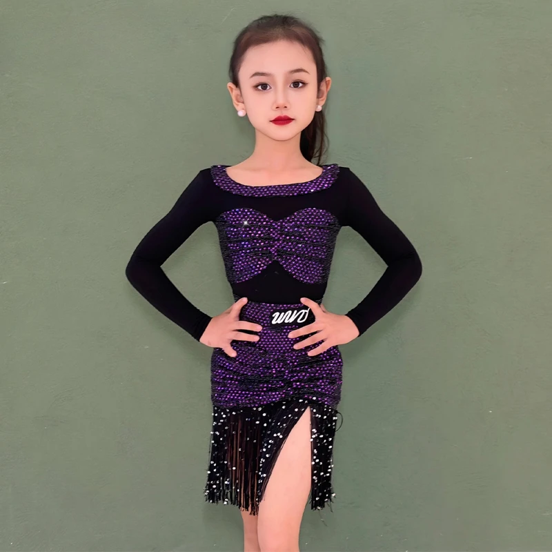 Ragazza 2025 nuovo autunno inverno latino spettacolo abito bambino spettacolo professionnel abito da ballo