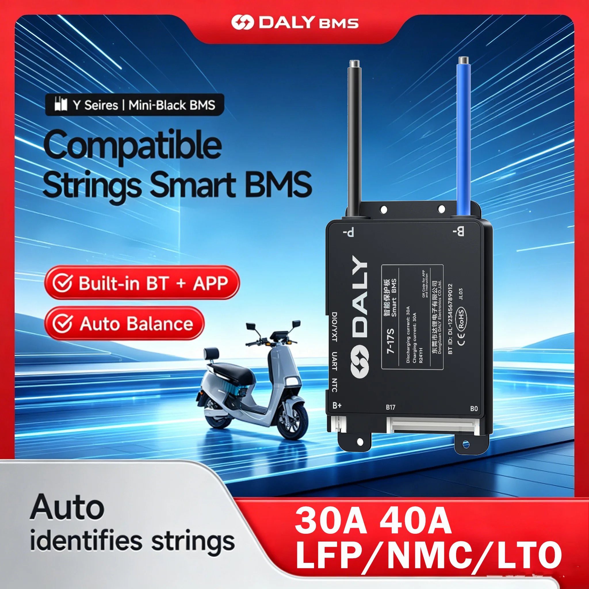 Daly Smart BMS Lifepo4 4S 6S 8S 24V 10S 36V 16S 48V 30A 40A Li-ion 3.7V 18650 Battery RS485 CAN Bluetooth BMS Scooter E-Bike