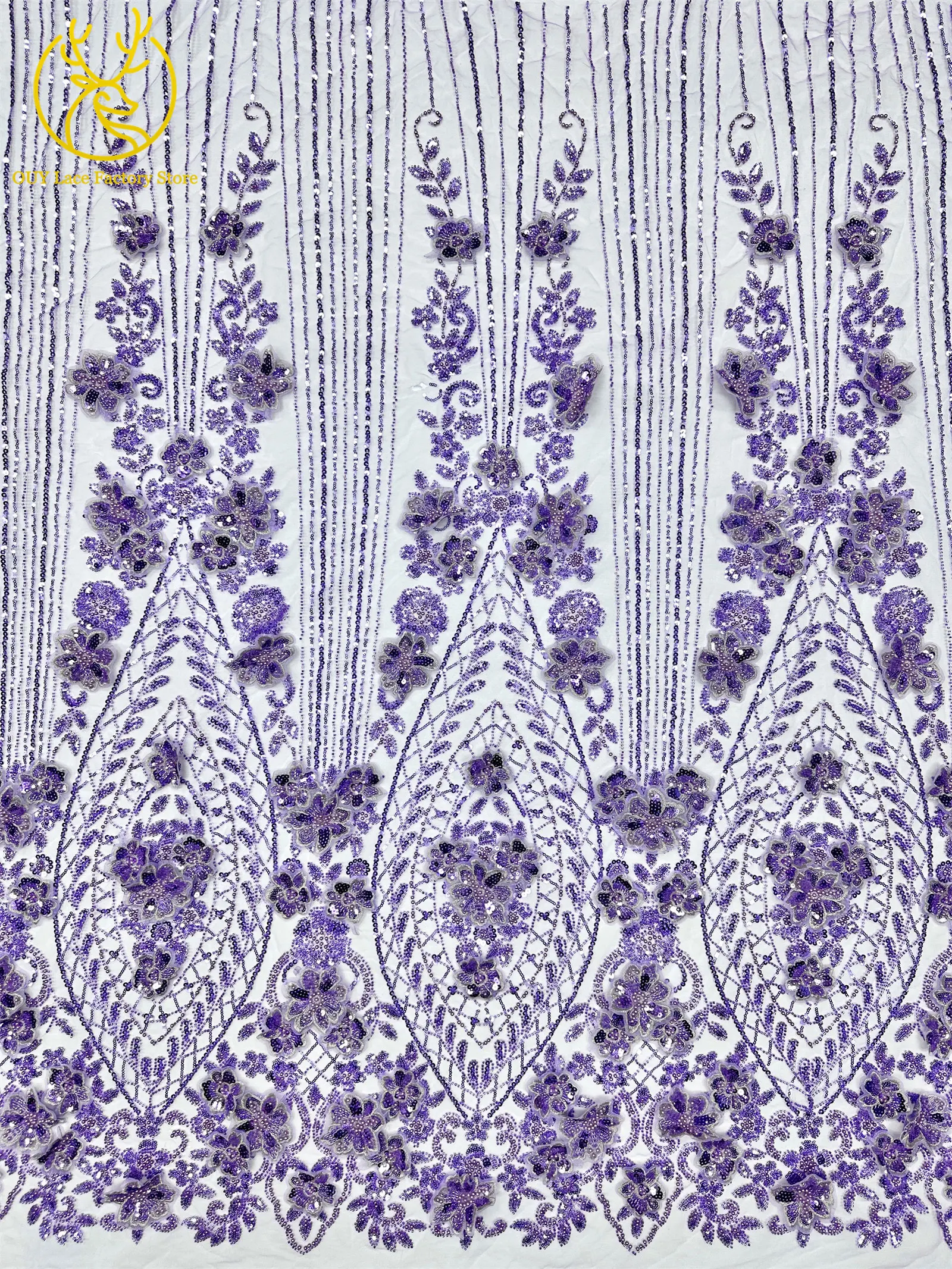3D-Stickerei Blumen Französische Pailletten Perlenbesetzter Spitzenstoff aus Polyester 2026 Hochwertiger Afrikanischer Spitzenstoff für Hochzeitsfeiern Tüll 5 – Detail 6